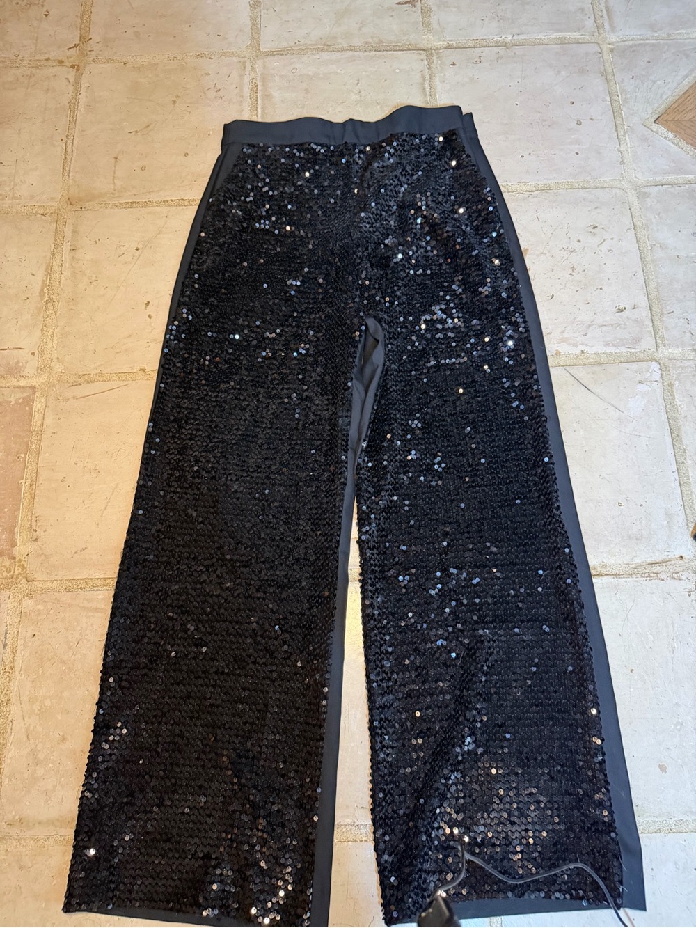 French Connection Black Sequin Wide-Leg Pants
